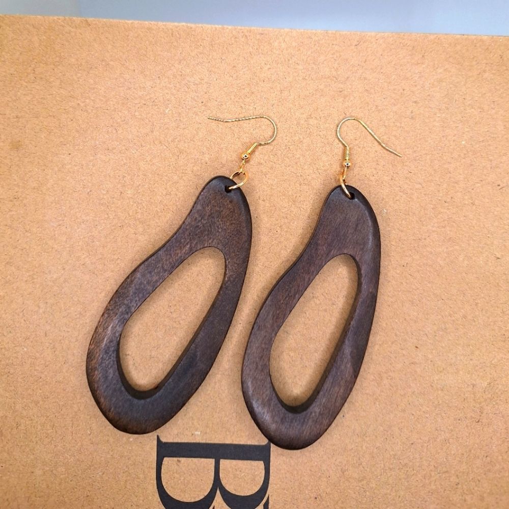 Wood abstract long hollowed out earrings